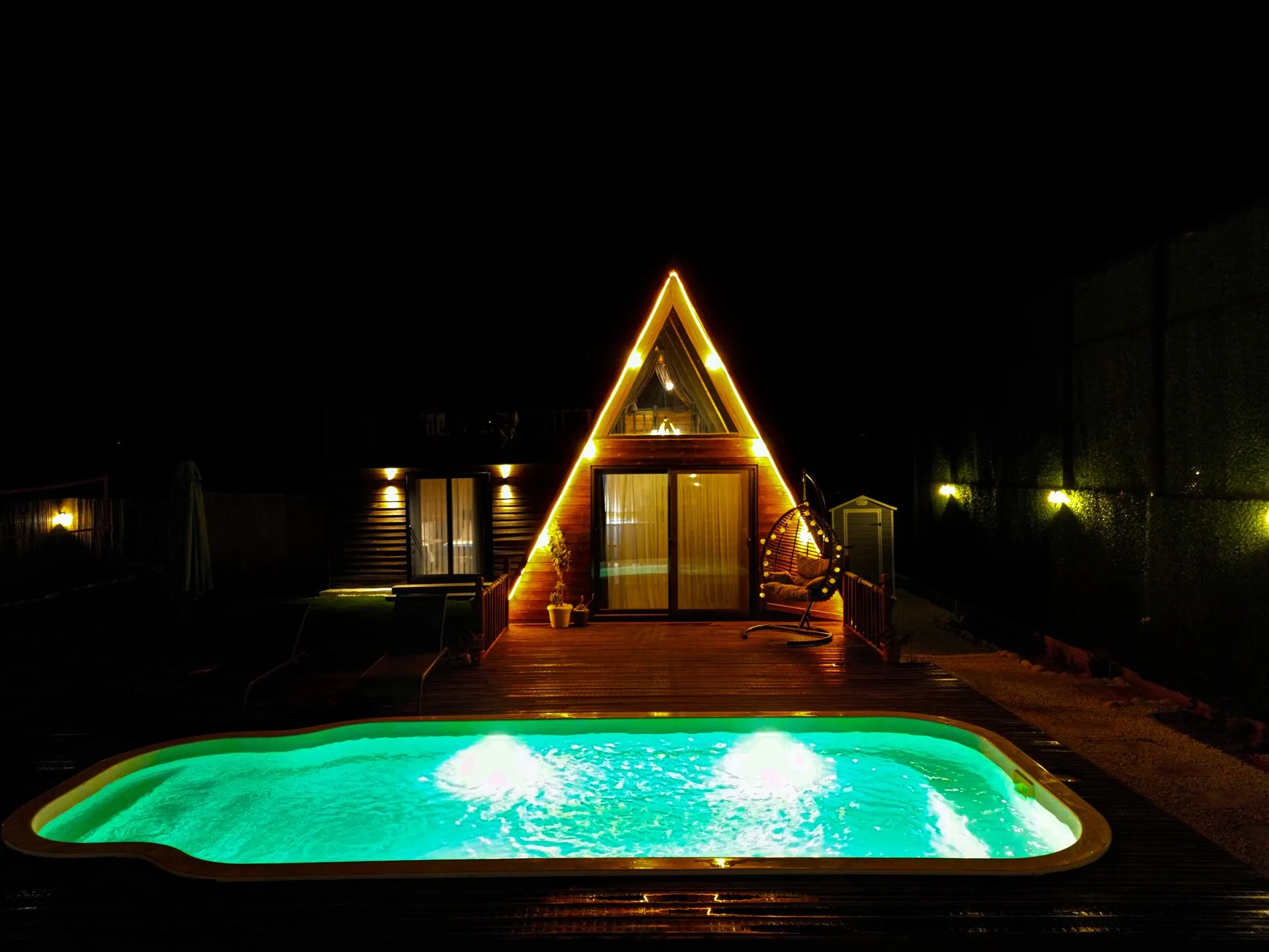 Illuminated private pool at night